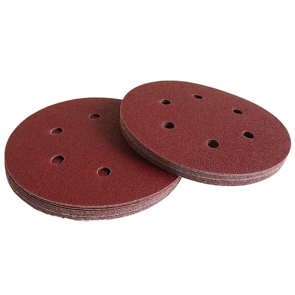 100pcs 6 pouces 150mm Rond Sandpaper 6 Trous Disque de Sable set Grit-120 Crochet et Boucle Ponceuse Papier Sablé pour Outils de Polissage