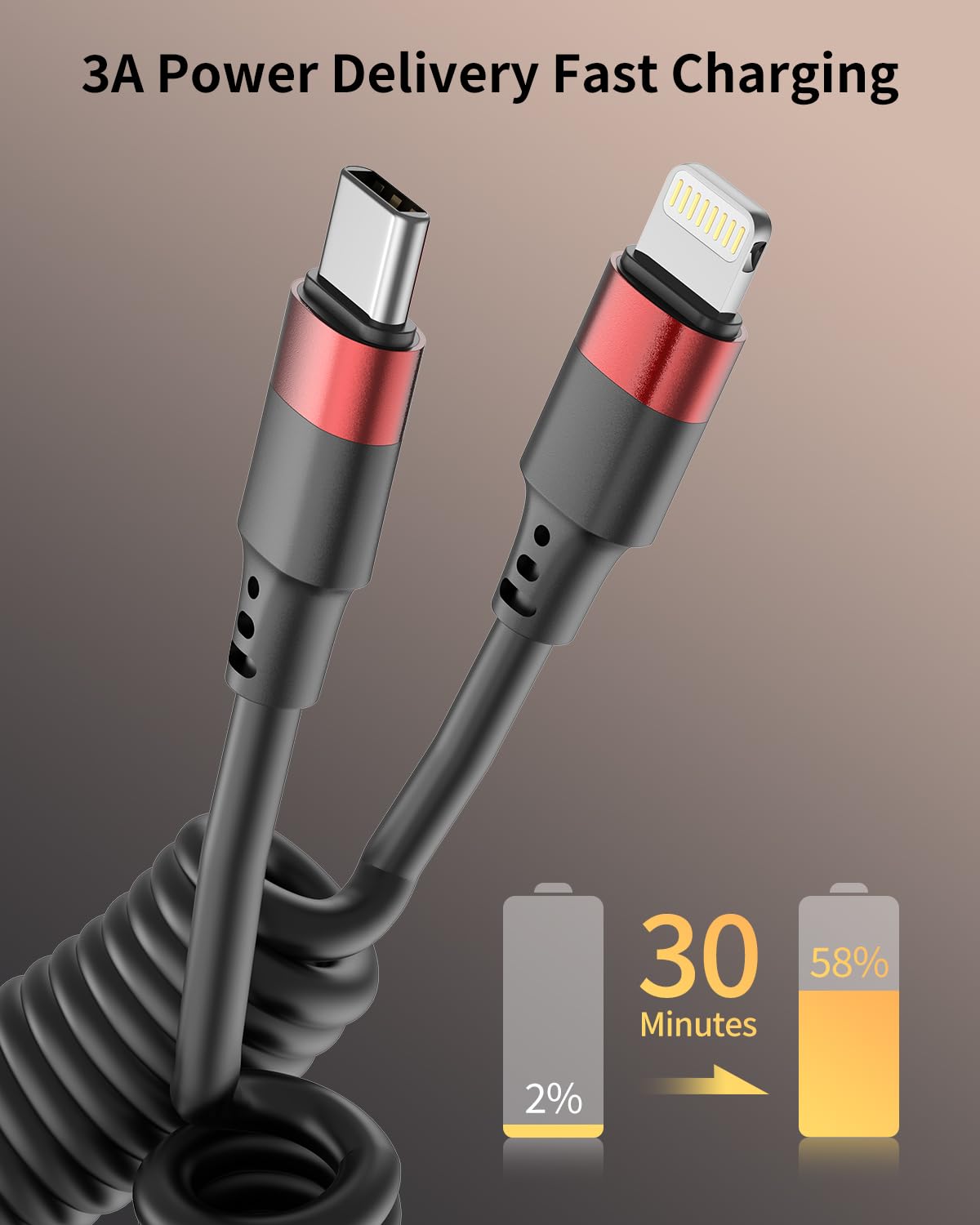 Cavo da Lightning a USB C a spirale, confezione da 2 cavi da USB tipo C a Lightning PD ricarica rapida retrattile da USBC a Lightning per iPhone 14 13 12 11 Pro Max Mini 10 8 7 Plus XR XS SE, AirPods,