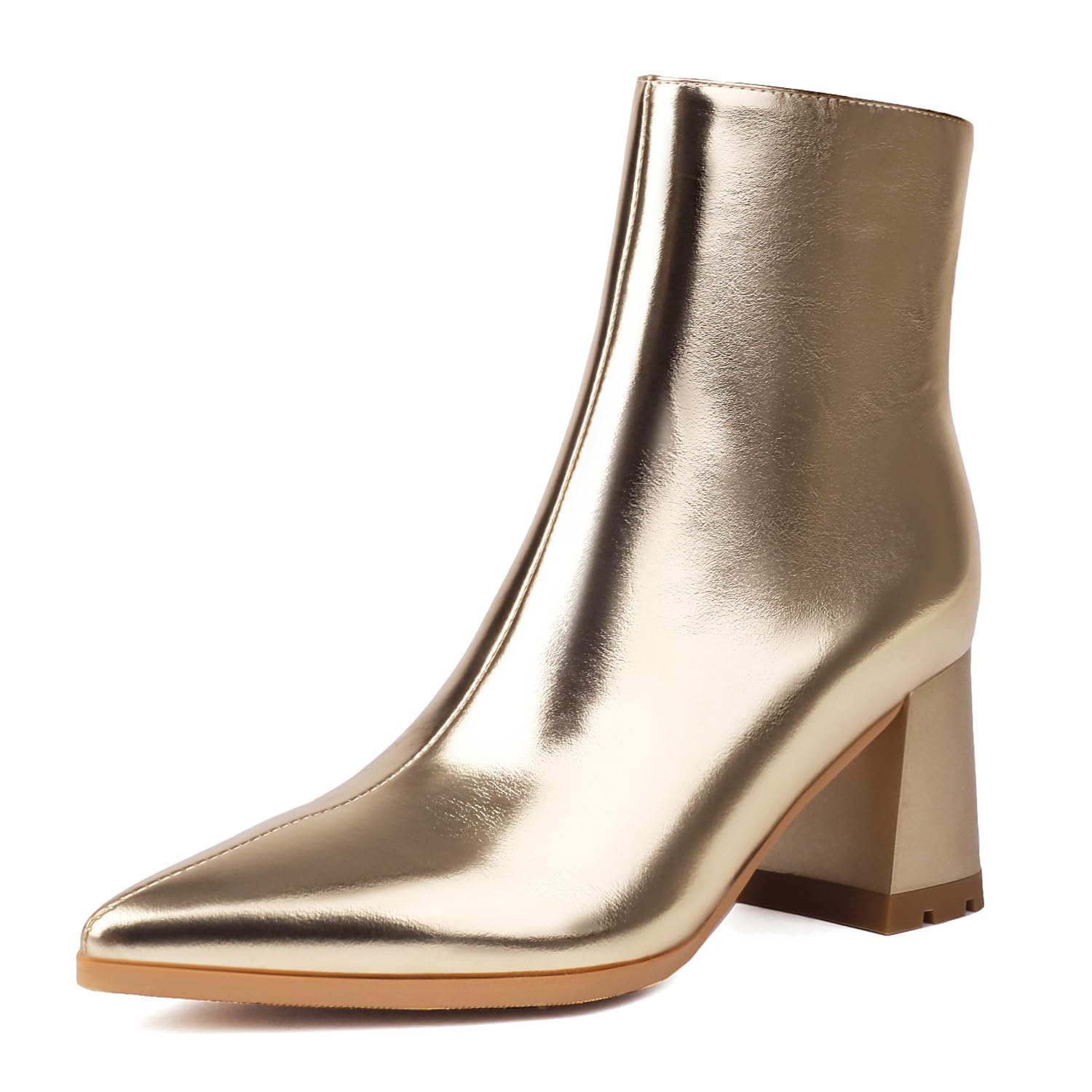 XIANGZU Women's Pointed Toe Boots Block Chunky Heel Ankle Booties