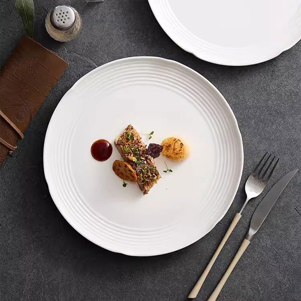 Essteller, Keramik-Essteller für Zuhause, Western-Teller, Steak-Teller, Restaurant-Vorspeisenteller, Salatteller, Küchengeschirr, weiße Keramik-Essteller，25cm