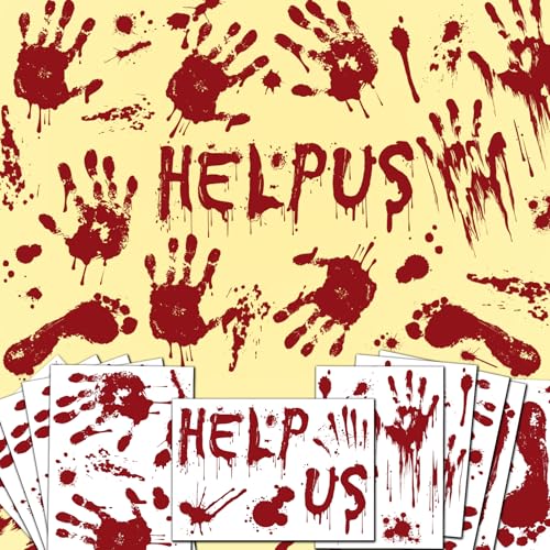 Halloween Window Clings Decorations Bloody Handprint and Footprint Stickers Scary Halloween Party Decor for Windows and Cars Indoor/Outdoor Use - 12 Sheets
