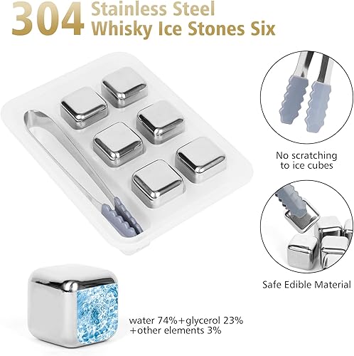 Miniatura 3 de Juego de seis piedras de whisky, regalos para hombres, novio, esposo, papá, cubo de hielo reutilizable para beber, ideas de regalo de cumpleaños de