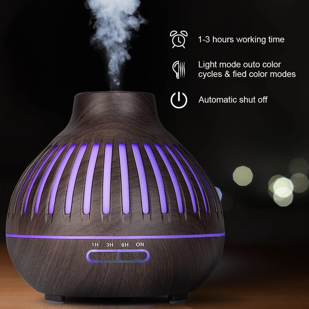 Essential Oil Diffuser, Aromatherapy Diffuser 500ml with Remote Control, 4 Timer & Auto-Off Safety Switch, 7 Color LED Lights Mode, 10 Hours Quiet Humidifier for Bedroom, Office & Home (G.Dark Brown)