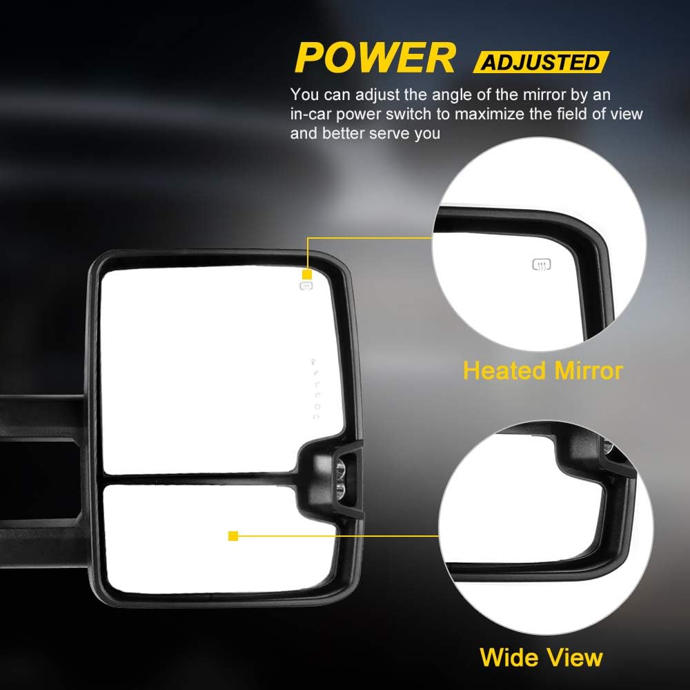 Exсluѕіvе OCPTY Towing Mirrors with Power Heated Left Right Side Tow Mirrors Compatible with for Chevy 2014-2018 for GMC 2014-2018 with Running Lamp Reversing Lamp Black housing