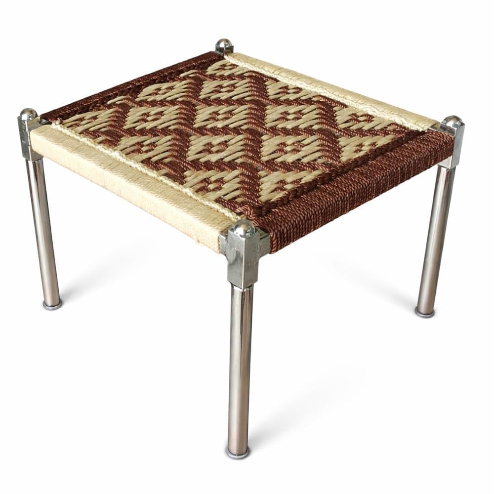 Avantara Creation Folding Stainless Steel Stool Handwoven Rope Charpai for Home and Outdoor Use with Metal Legs Traditional Low Height Seating Living Room Balcony Patio Multipurpose (Pack of 1 Pcs) 2