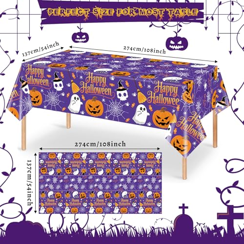 MEIDUO Halloween Tablecloths, 3 Pack 54 x 108 Inch Orange Purple Covers Set - image 2