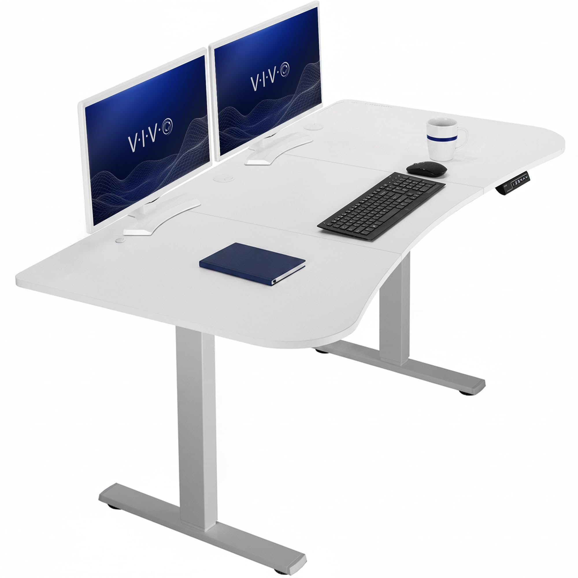 VIVO White 63 x 32 in Standing Desk, DESK-KIT-1G1W | Electric, Holds 220 lbs, Sit Stand Up, Height Adjustable, Home Office, Memory Presets, 1B Series, Gray Frame