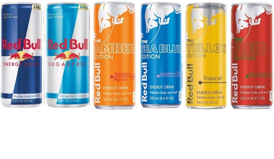 Energy Drink Variety Pack : Original, SugarFree, Blue, Yellow, Red, Peach, 8.4fl.oz (Pack of 24)
