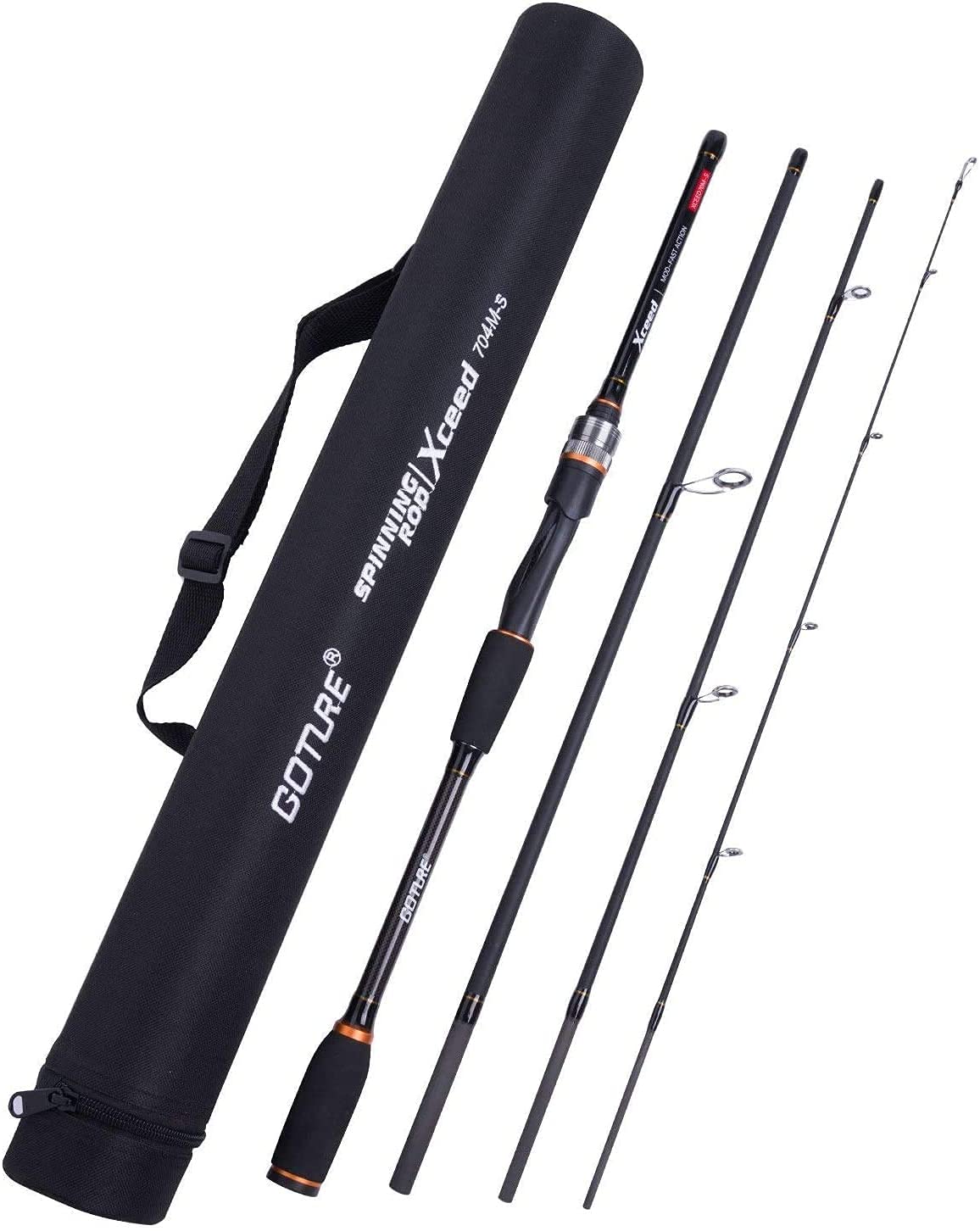 Goture Angelruten – Wurfruten gegossen und schwenkbar – tragbare Transportruten mit 2 und 4 Abschnitten, leicht, aus Kohlefaser, M, Power, MF Action, 1,98 m – 3,0 m