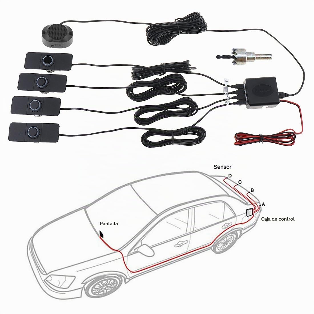 Sistema de Radar de Reserva Reversa del Coche 4 Sensores de Estacionamie(Negro) nto Sistema de Radar de Respaldo Reversa del Coche con Alas