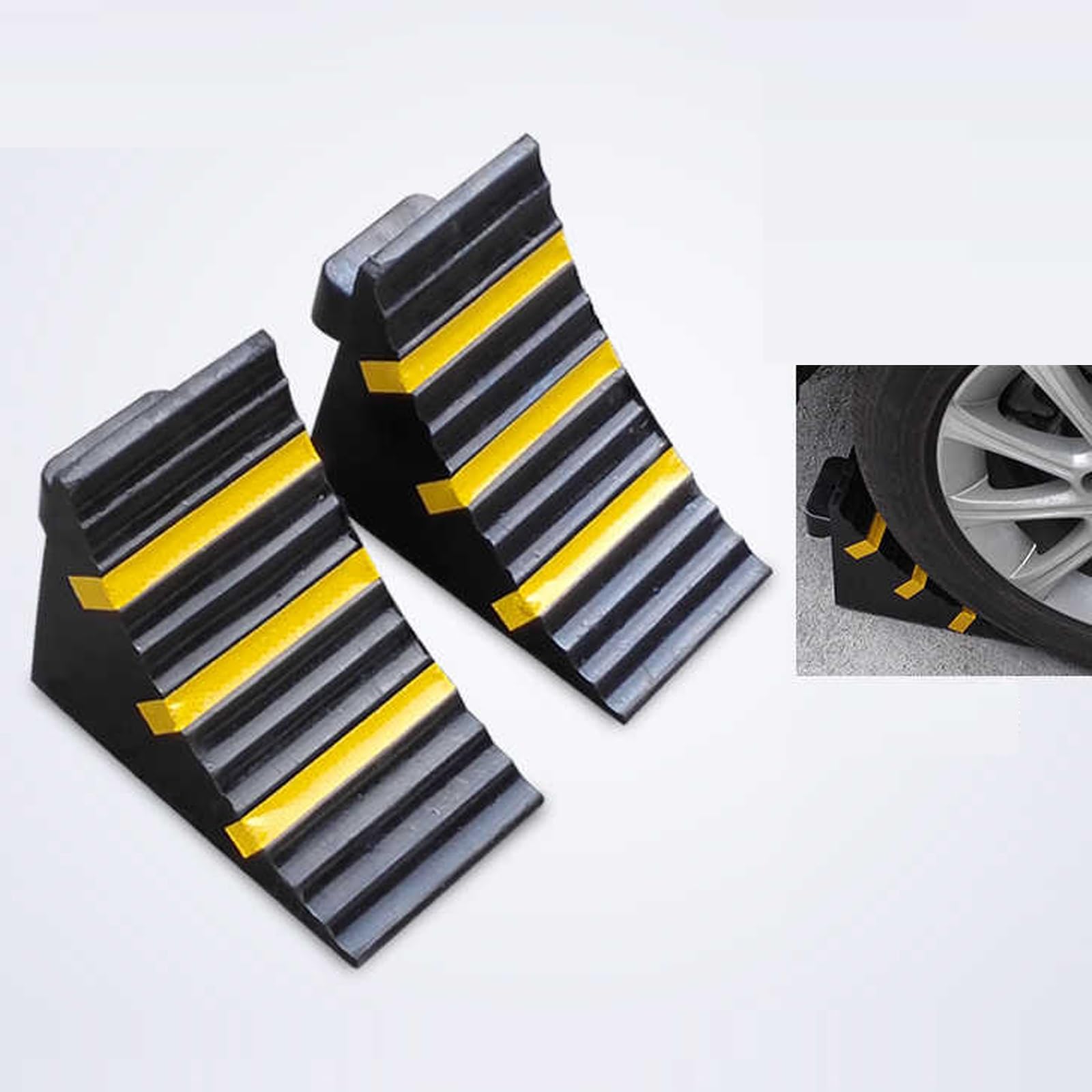 Bremskeile für Anhänger, Unterlegkeile for Doppelreifen von Wohnmobilen, rutschfeste Gummikeile for Bootsanhänger, LKW, for Alle Oberflächen und Bei Jedem Wetter, 2 Stück