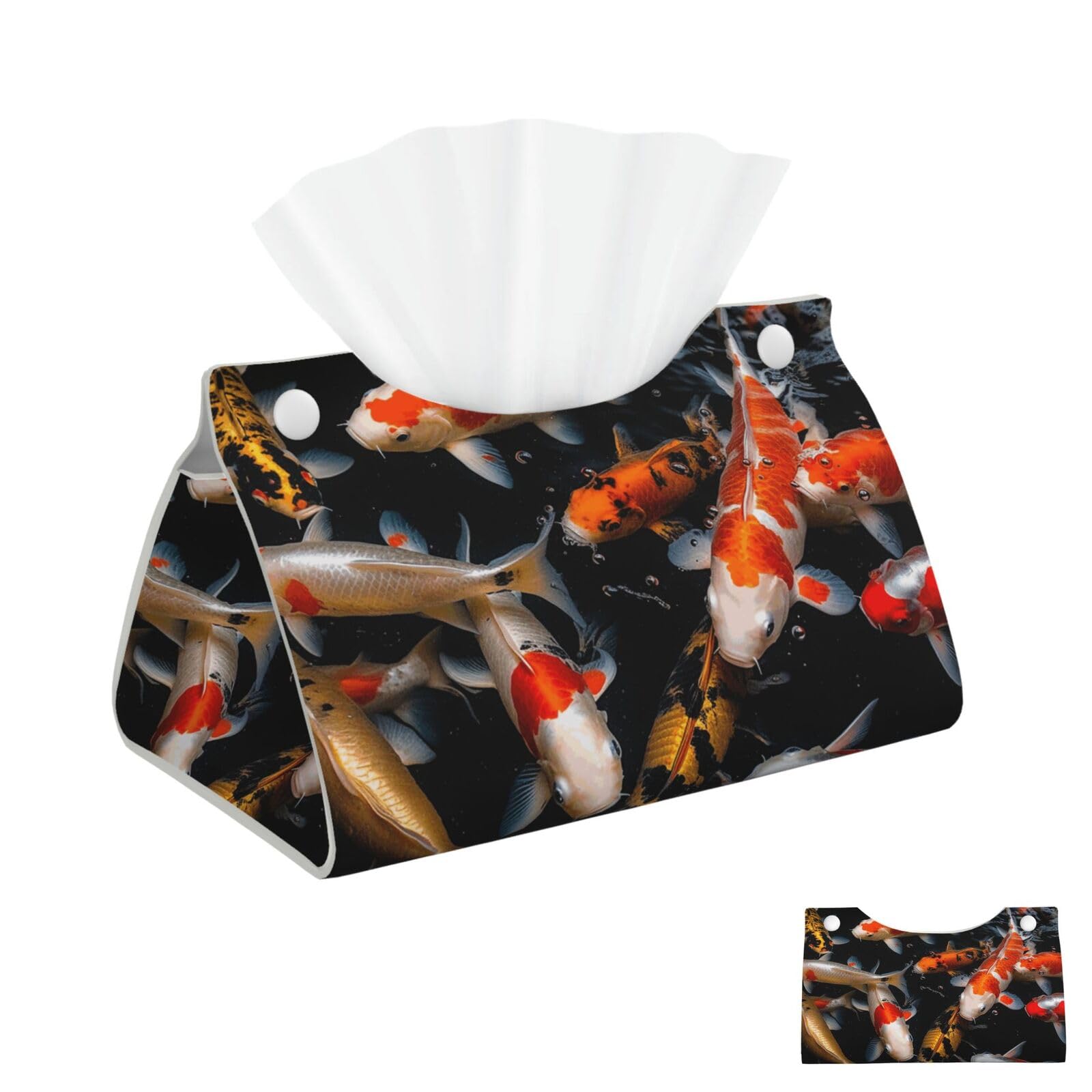 Japan Fancy Koi Carp Fishes Tissue Box Cover Square Cube Boxes