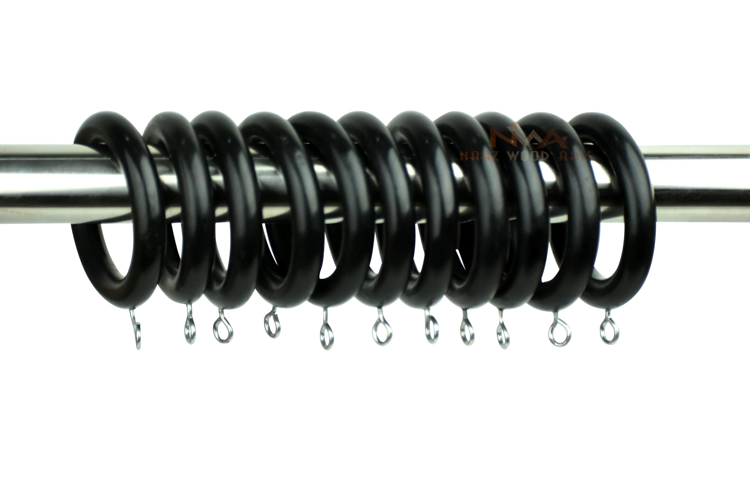 Wooden Curtain Rings 2.5 inch Black Color 100 Pcs Wooden Curtain Rings with Metal Clips Curtain Rods, Rustic and Modern Home Décor