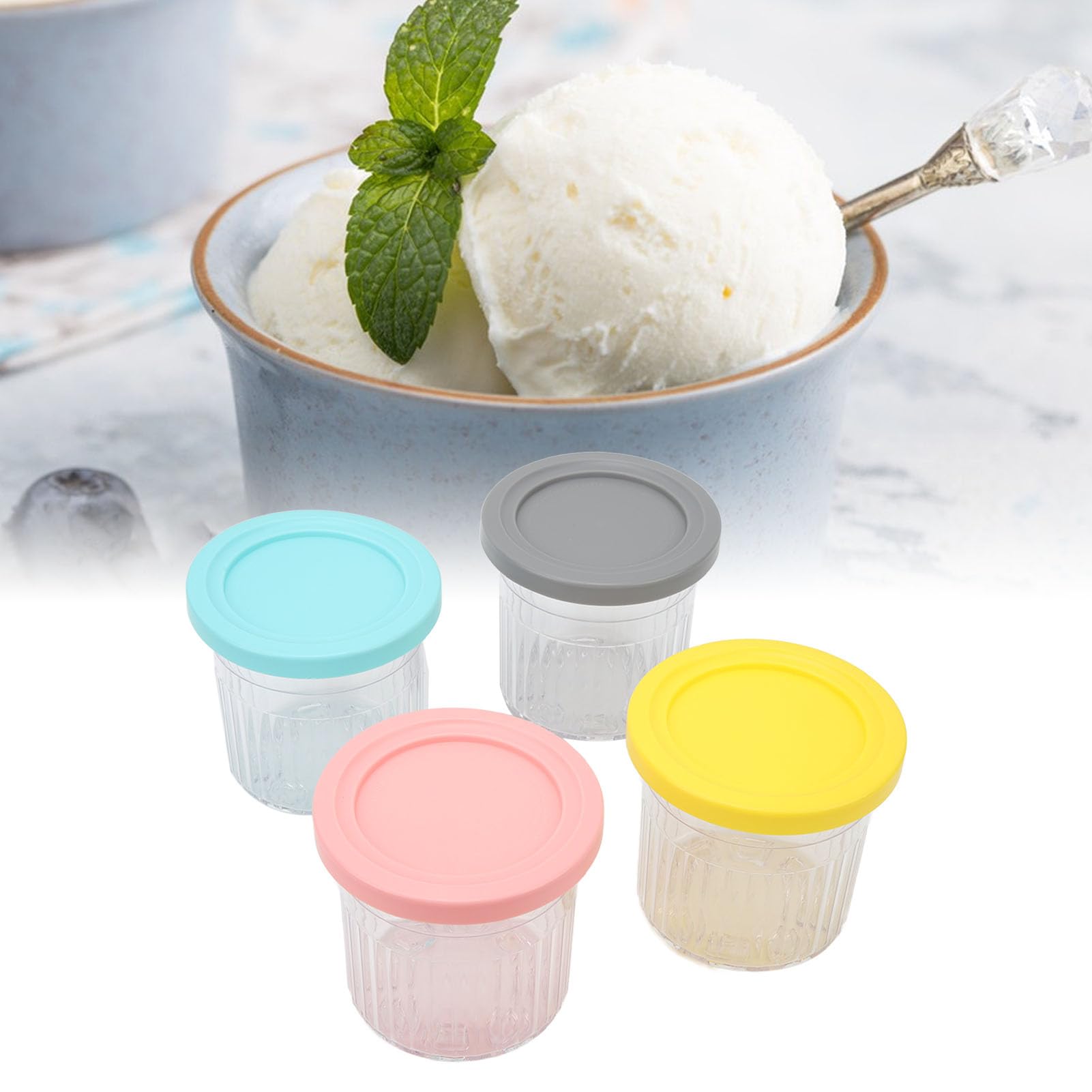 4er-Pack Wiederverwendbare 600-ml-Eisbecher – Spülmaschinenfeste Gefrierbehälter für Eismaschinen der NC299AMZ NC300s-Serie und Hausgemachte Tiefkühldesserts