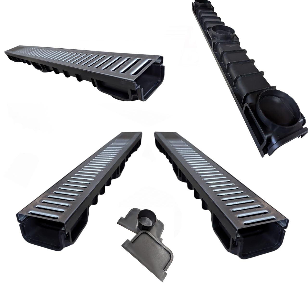 Aston Building Supplies Ltd Black Aston Drainage Channel Driveway & Patios 1Mtr Galvanised Steel Grating Shallow Channel