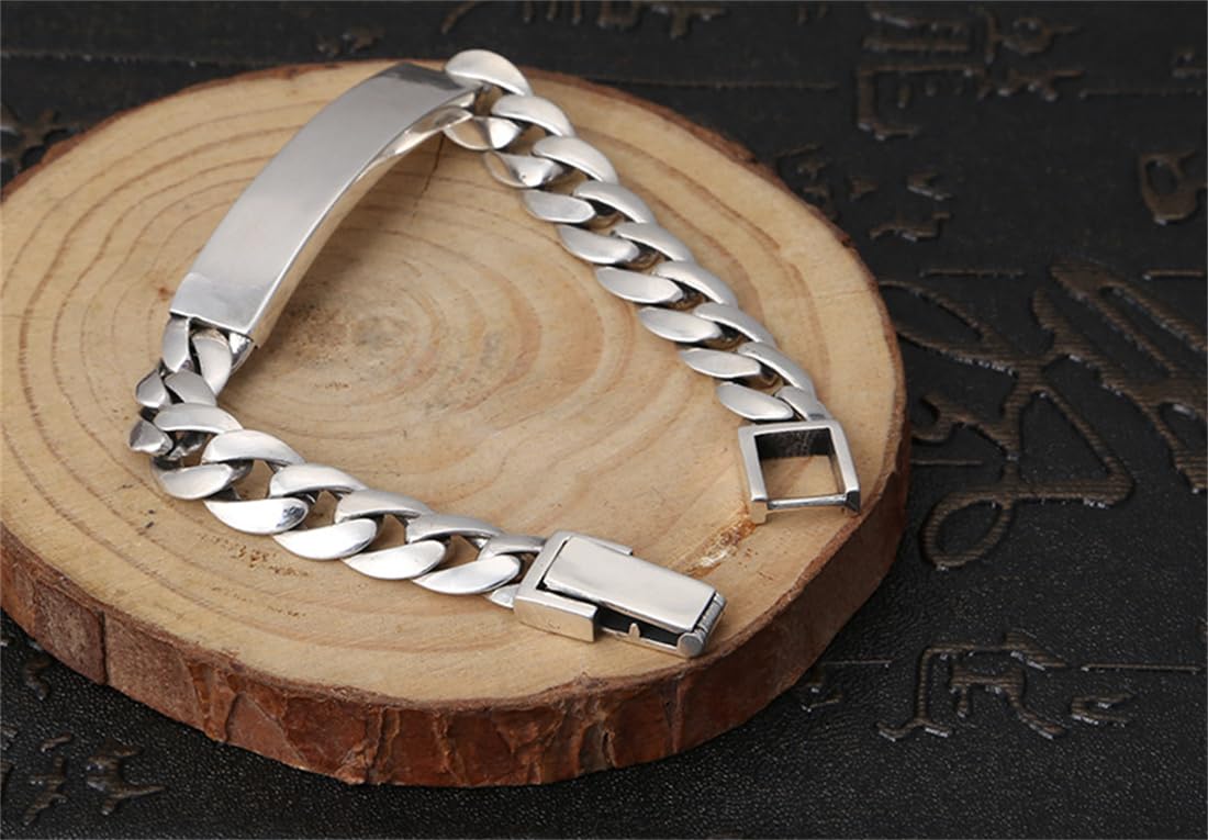 S925 Bracciale A Catena Cubano Semplice in Argento Sterling, Moda Maschile E Femminile Personalizzata Bracciale A Maglie Cubane,Argento,20cm