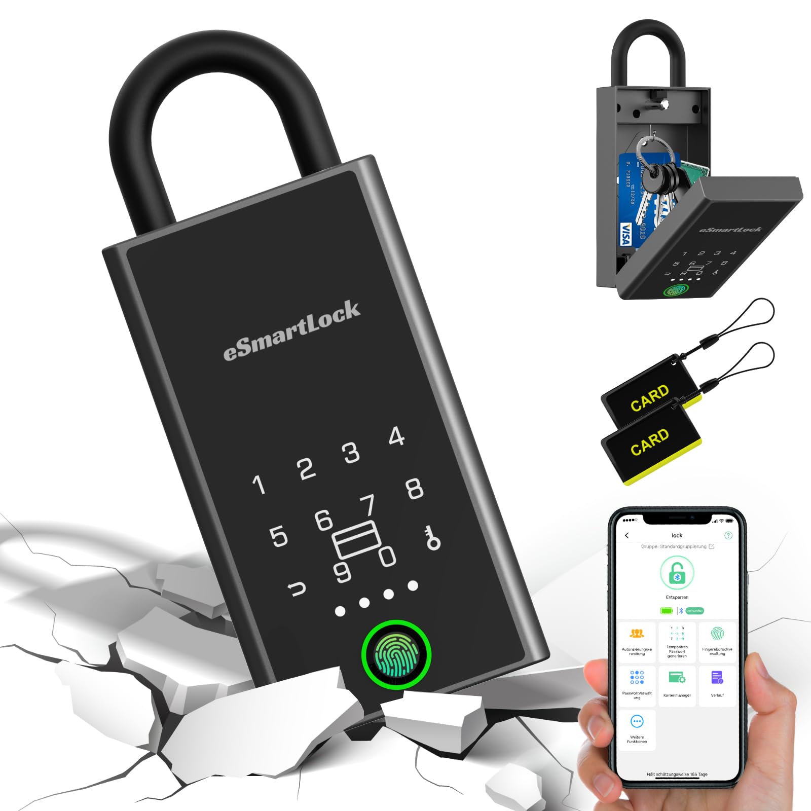 Anweller Smart Schlüsseltresor, Schlüsselsafe Elektronisch mit Fingerabdruck Zahlencode, Schlüsselkasten mit Bügel Wetterfest für Haus Garage Büro Wohnung, Ferienunterkunft