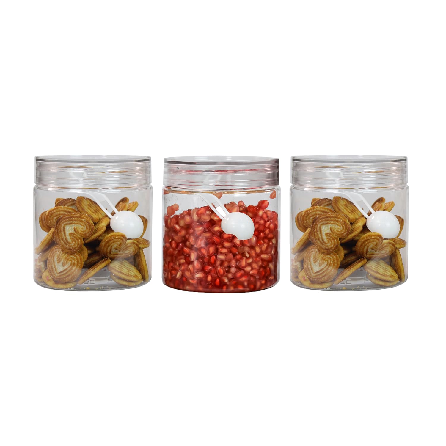 PEARLPET Plastic Containers for Kitchen Storage | Plastic Container Set with Spoon | BPA-Free, Stackable Jars | Transparent, 500 ML (Set of 3)