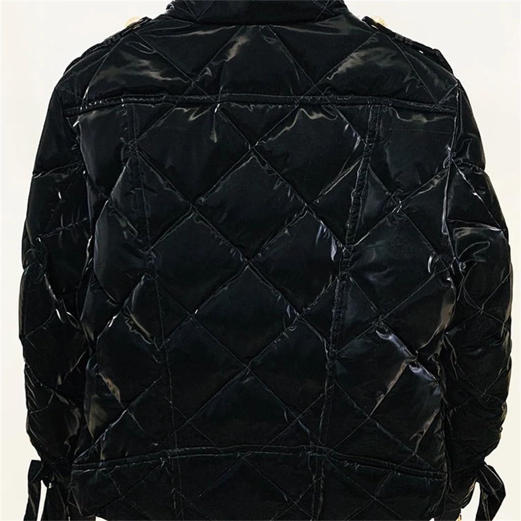 Winter Down Coat Women Long Sleeve Short Thickened Diamond Stitch