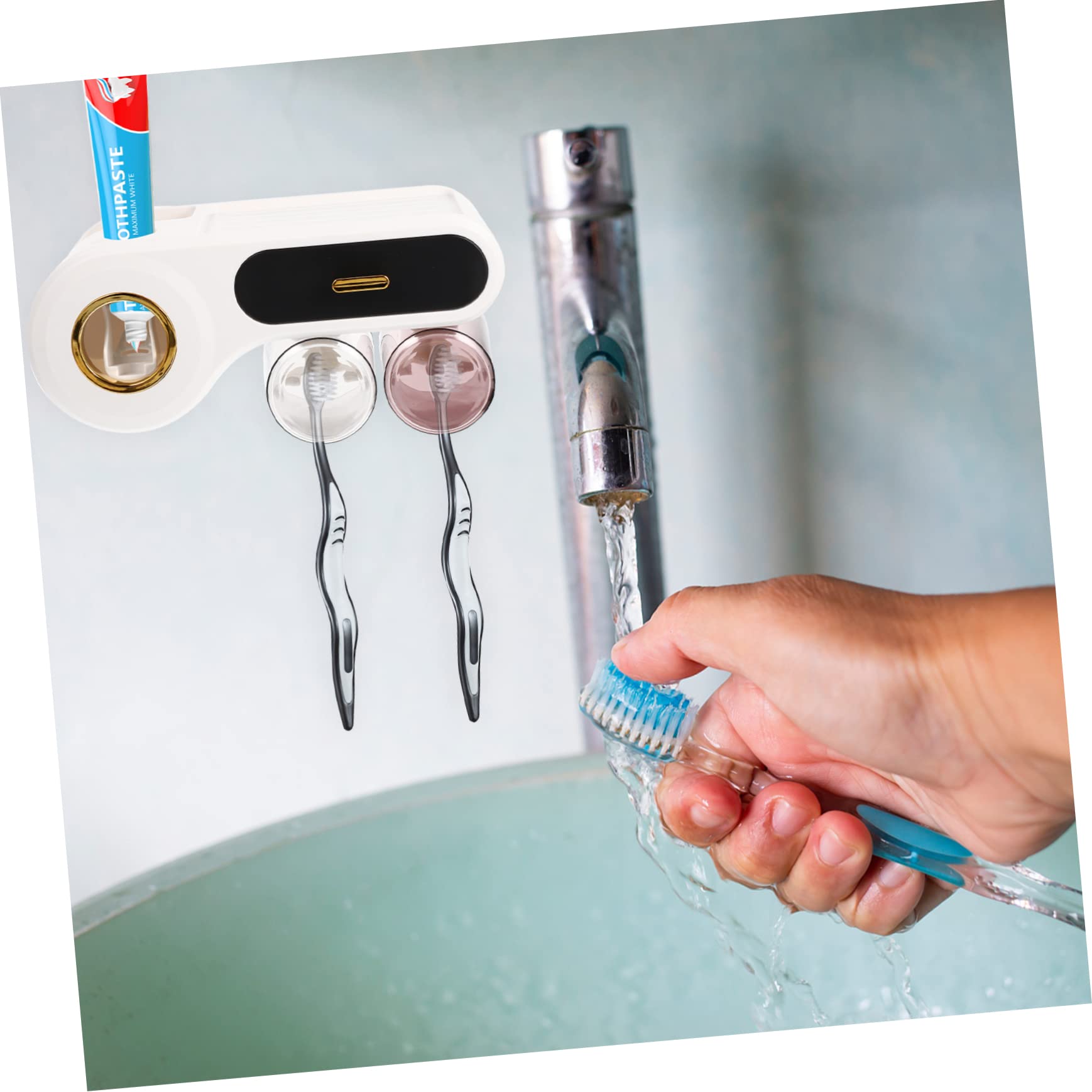 Portacepillos de Dientes de Pared Negro Plástico, Organizador | Cepillos y Maquinillas, Diseño Sencillo y Multifuncional, Set de Vaso y Soporte para Lavabo