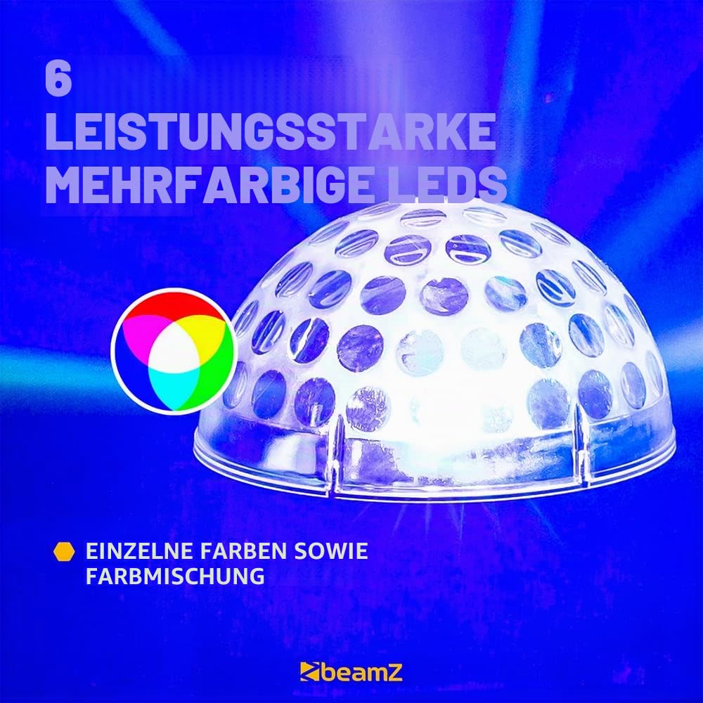 BeamZ JB60R Discokugel mit Motor und Licht – Discolicht Partylicht für Hausparty, Disco Kugel Deko, Party Lichter, Lichtorgel, Musikgesteuert, ideal für Kinderzimmer, Geburtstag und Weihnachten