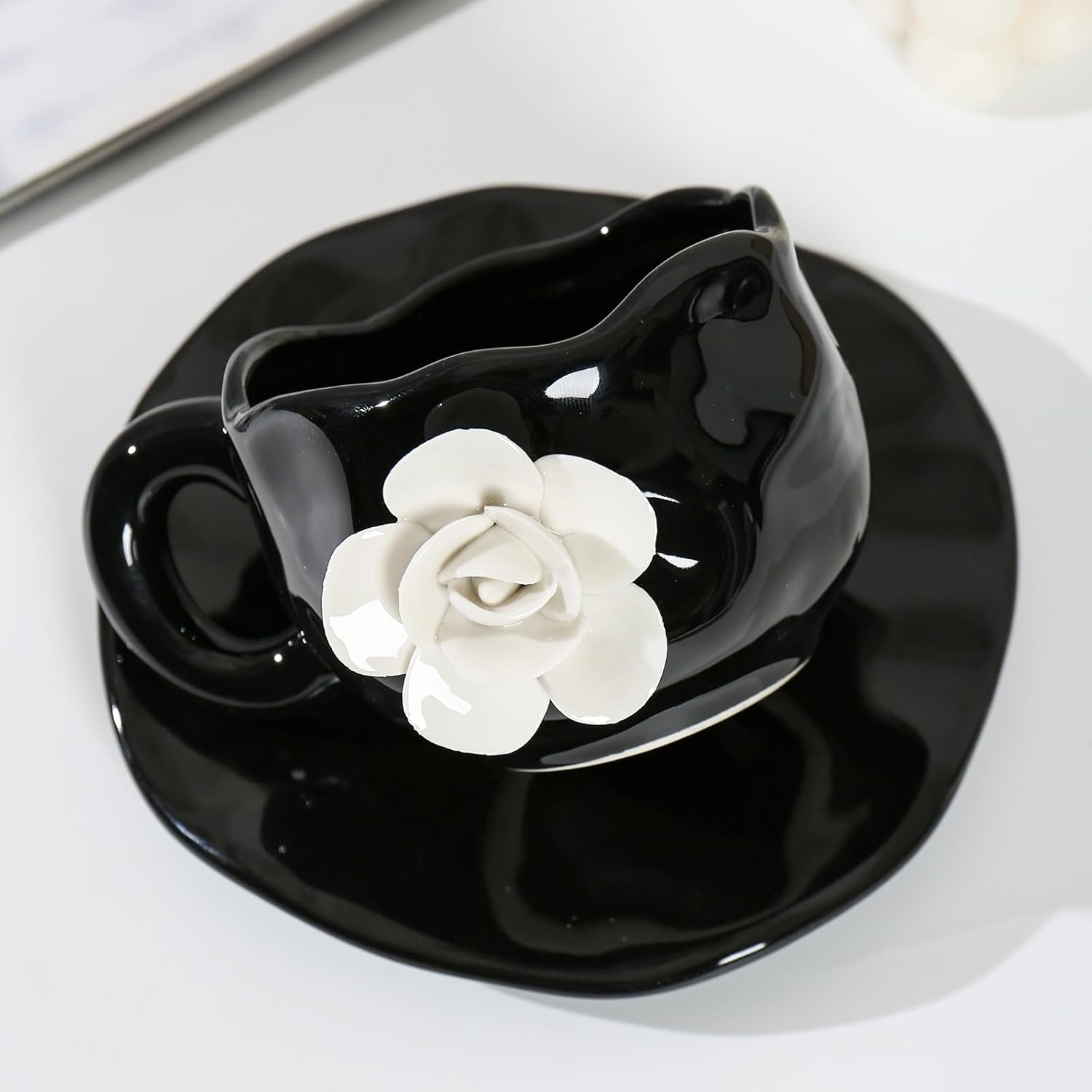 Cute Ceramic Coffee Cups, Unique Fancy Tea Cups with Saucer, 11OZ for Cappuccino Latte Milk