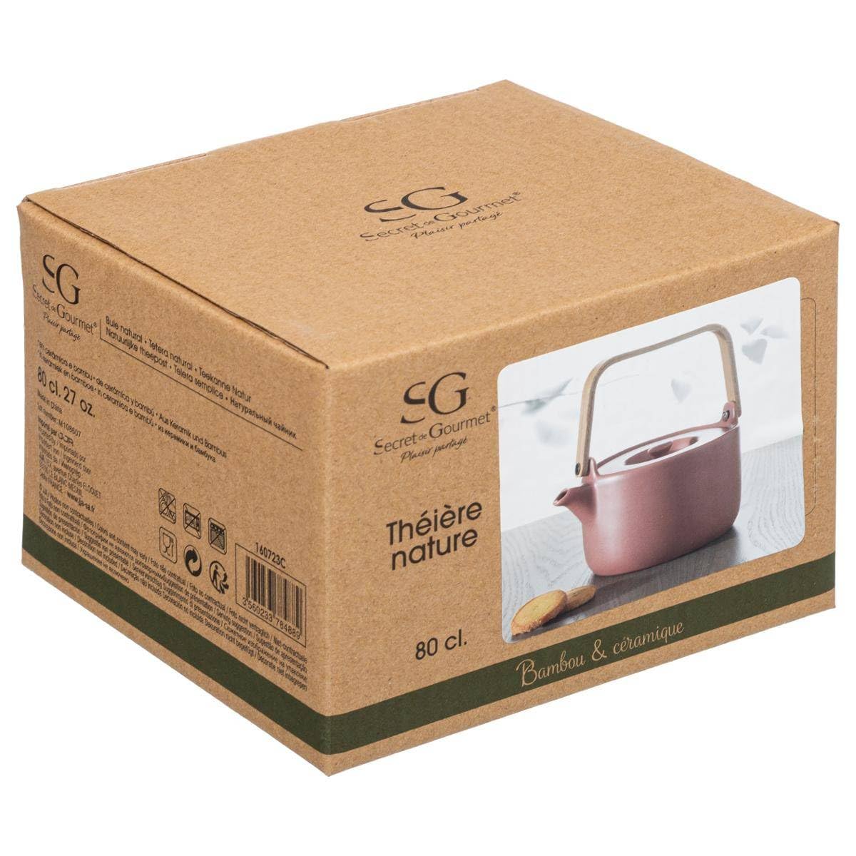 Secret de Gourmet - Théière Nature Terra en céramique Anse en Bambou contenance 80 cl