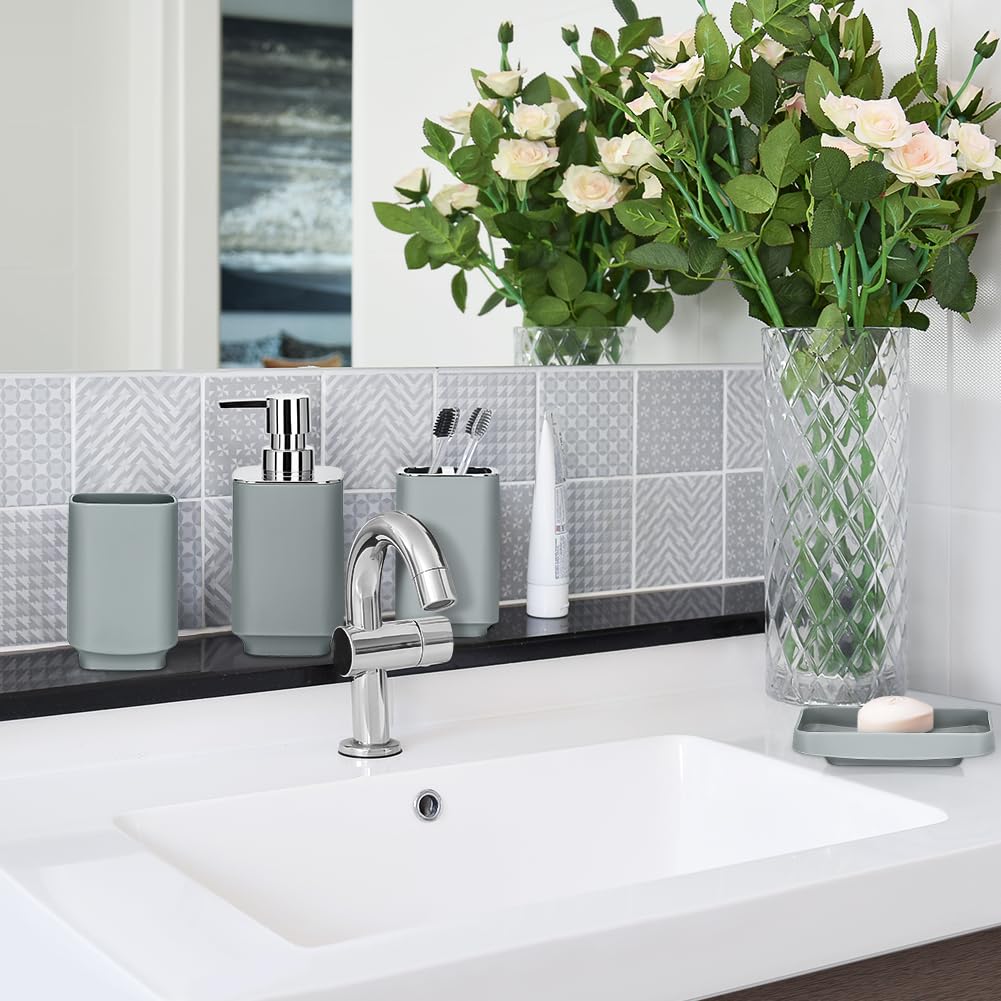 JOTOM 6-teiliges luxuriöses Kunststoff-Badezimmer-Zubehör-Set mit Mülleimer, WC-Bürste, Zahnbürstenhalter, Becher, Seifenschale und Seifenspender