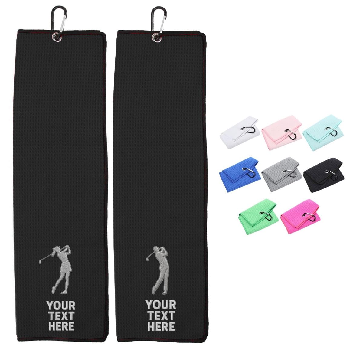 Van Der Linn Personalised Embroidered Custom Golf Towels with Clip (Black)