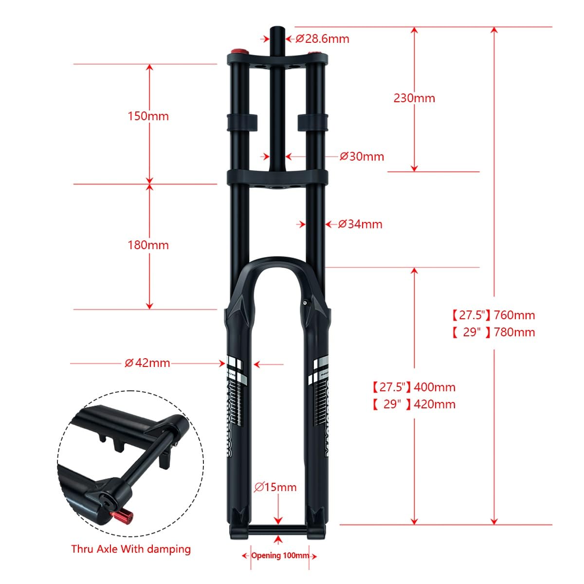 66.0 cm/69.8 cm/73.7 cm rower górski zawieszenie pneumatyczne widelec 1-1/8 prosta kierownica 15 x 110 mm oś przelotowa 180 mm podróż zjazd do MTB AM FR DH regulacja odbicia