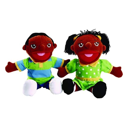 Excellerations Multicultural Boy and Girl Puppet Pairs, Set of 2 Puppets, African-American, 13? H