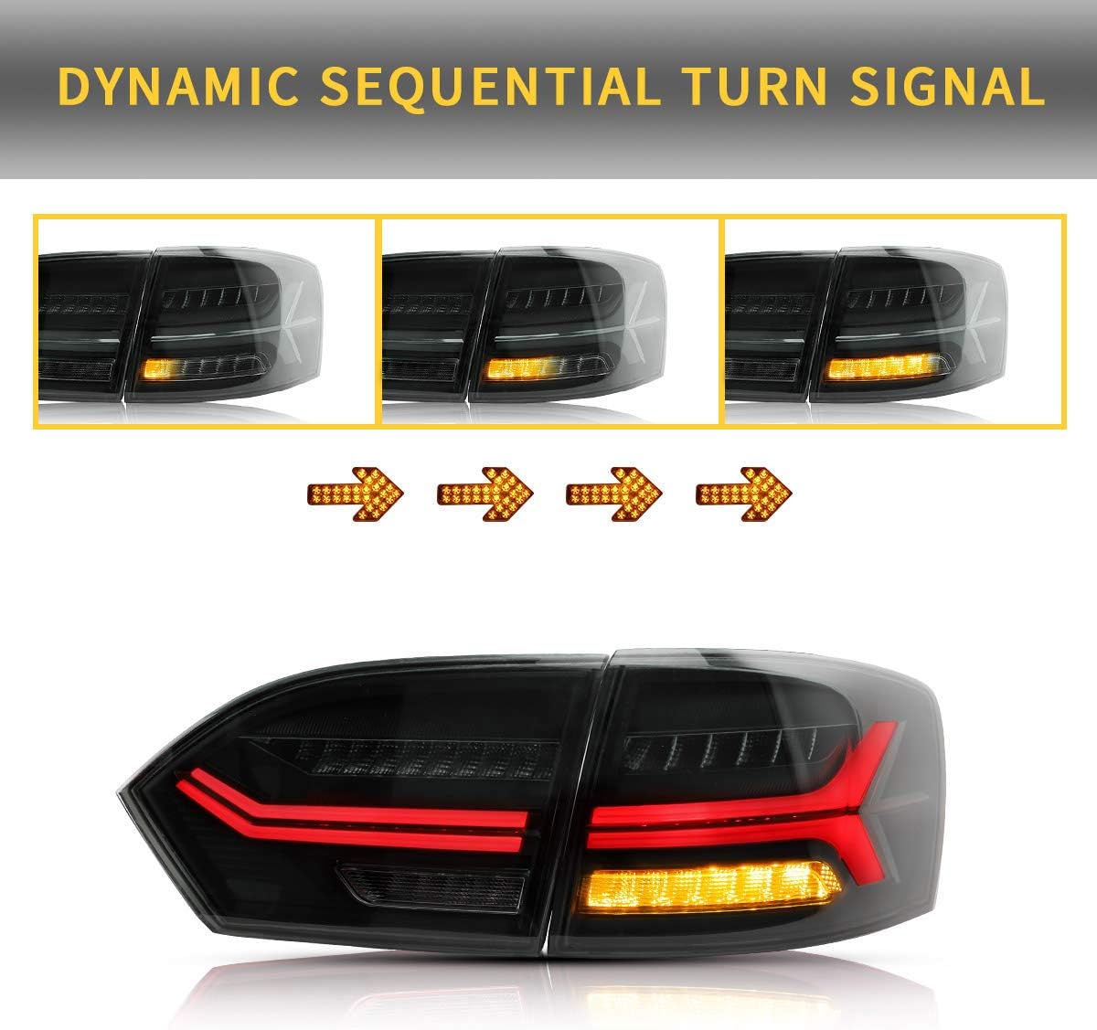 VLAND LED Tail Lights Fit for 2011-2014 Jetta/Sagitar 6th Gen(A6), Plug and Play, NOT Fit For LED Models, Smoked Lens Style
