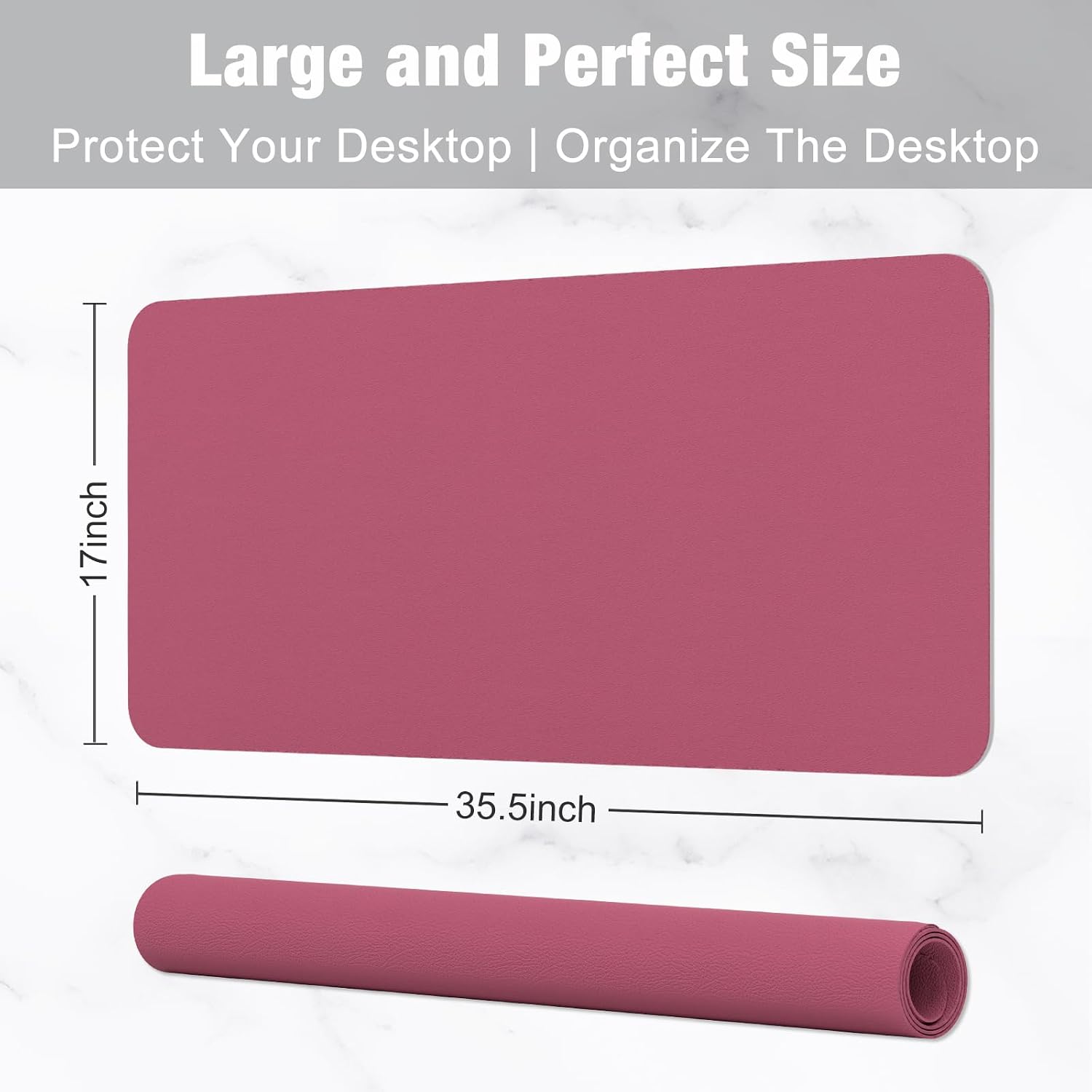 Hsurbtra Desk Pad, 35.5" x 17" PU Leather Desk Mat, XXL Extended Mouse Pad, Waterproof Desktop Blotter Protector, Non-Slip Ultra Thin Large Laptop Keyboard Writing Mat for Office Home, Deep Red - 3