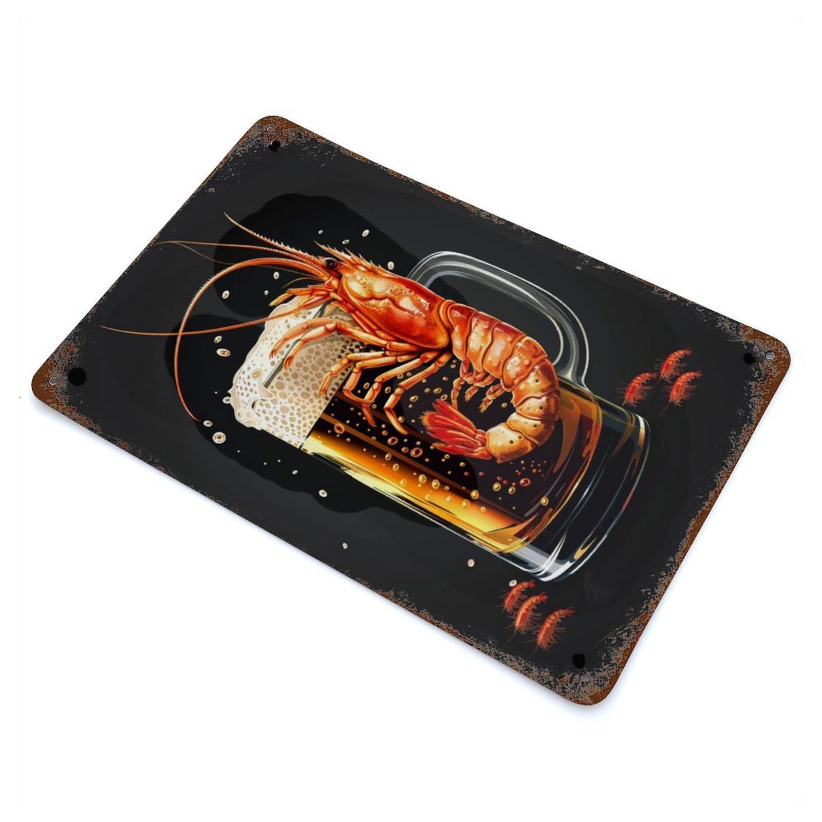 Garage Style Shrimp Beer Aged Metal Wall Plaque 11.8"x7.9", Farmhouse Wall Decor for Bar And Workshop
