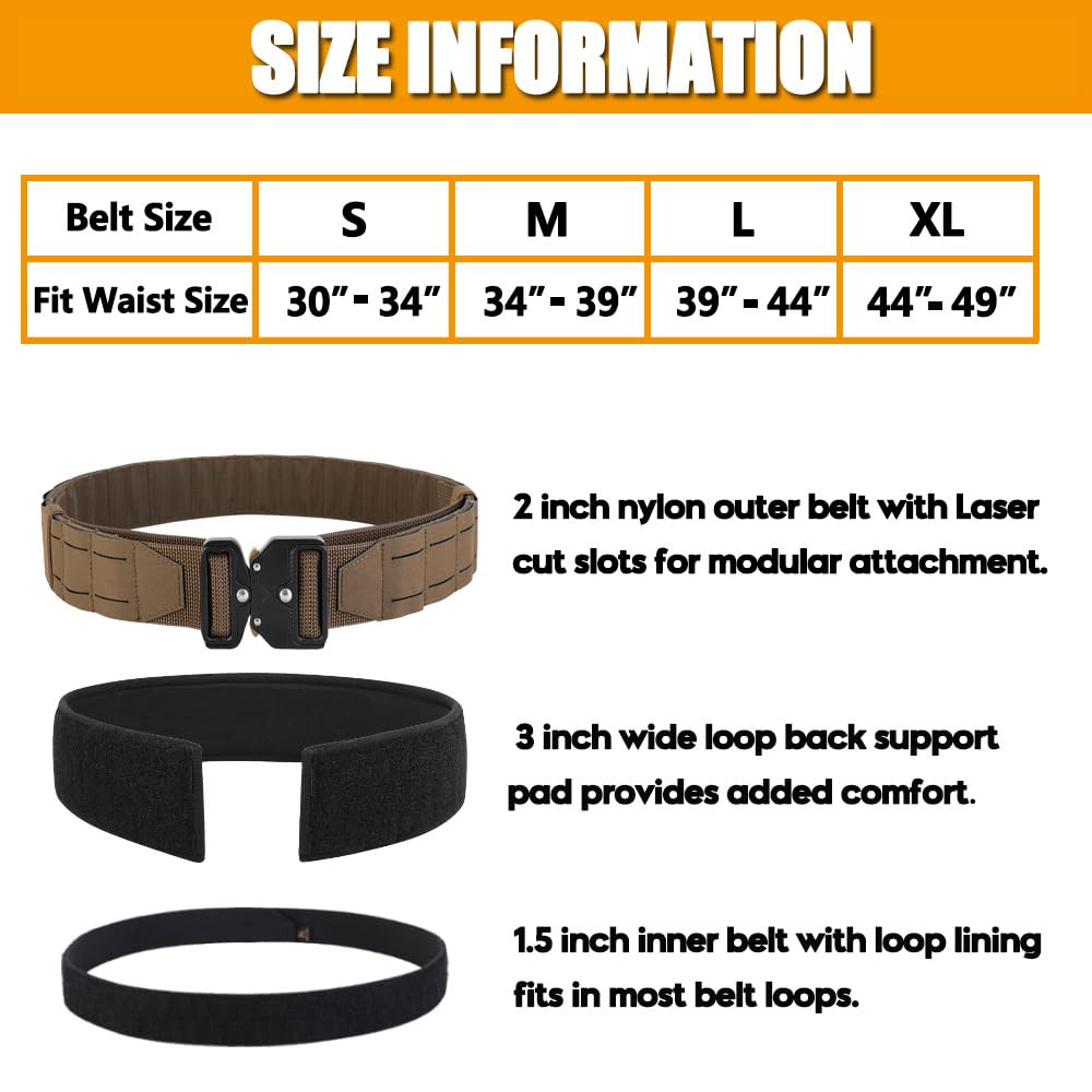 KRYDEX Cintura tattica da combattimento da 5,1 cm, a sgancio rapido, con cintura interna e cuscinetto interno imbottito antiscivolo (cintura aggiornata CB, L)