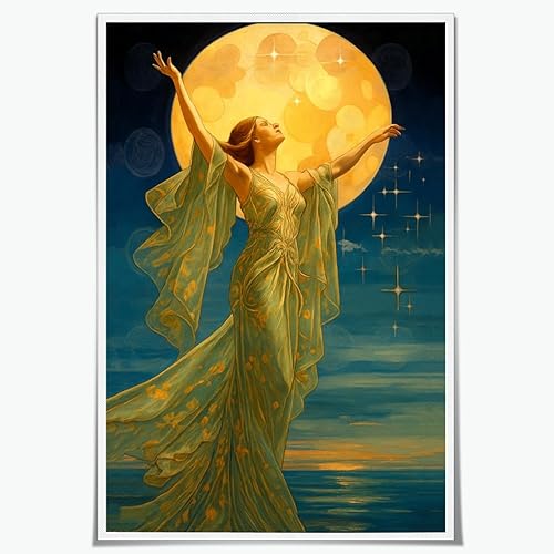 Lienzo decorativo vintage para pared, diseño de diosa luna, arte gótico vintage, para sala de estar, dormitorio, decoración del hogar, sin marco, 12