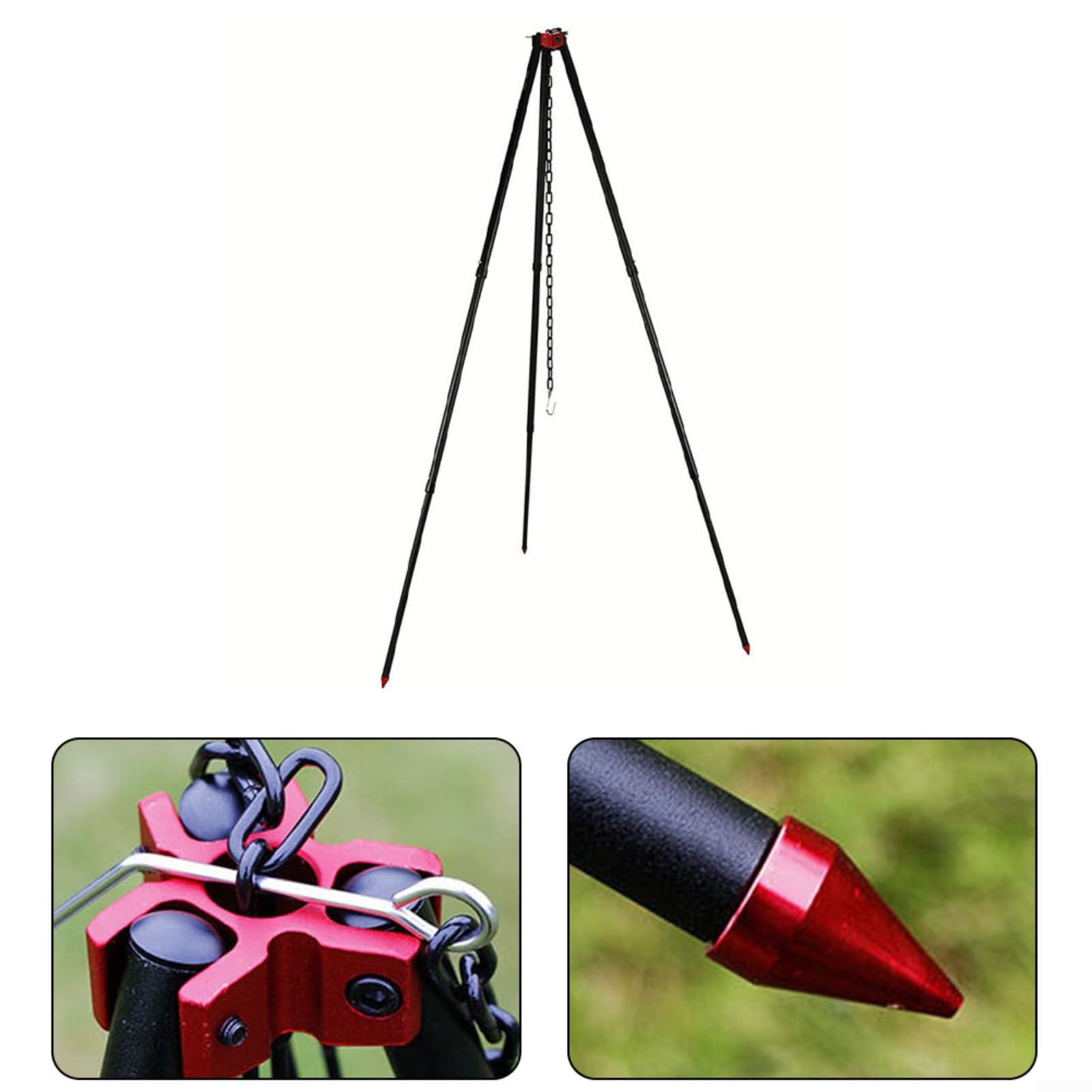 Aleación de aluminio Camping trípode Pot Holder 124cm Altura ajustable Soporte colgante para fogata Luces de cocina Picnic al aire libre Negro