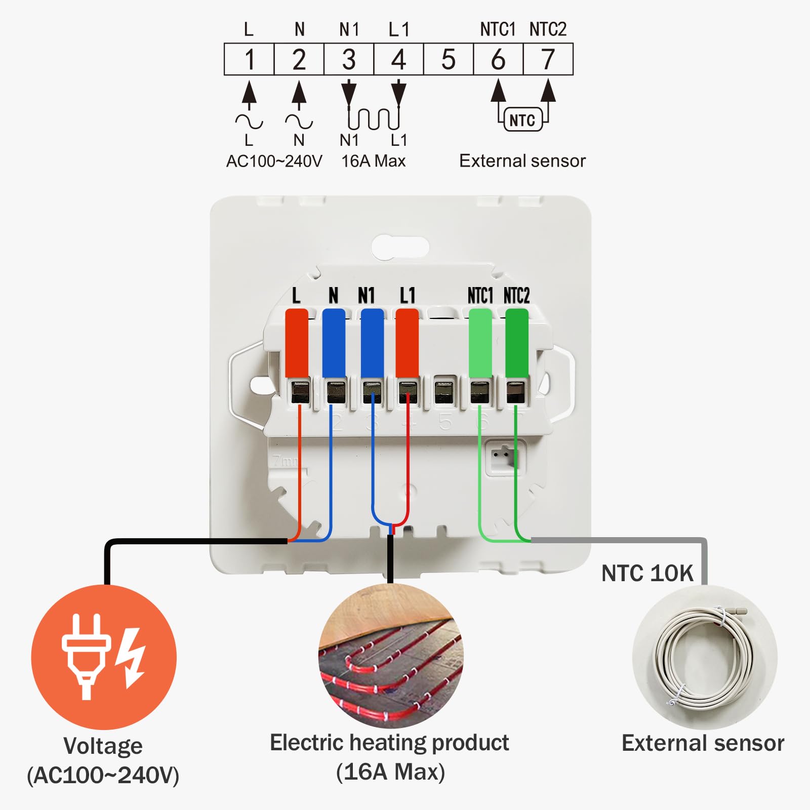 SALCAR Termostato WiFi Smart para calefacción por Suelo Radiante eléctrico programable Tuya termostato para Suelo Radiante, regulador de Temperatura 230 V con LCD Digital V4W.716 16 A