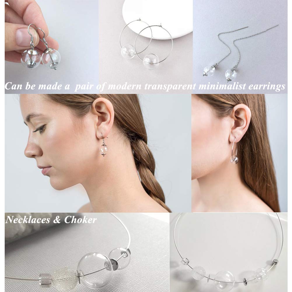 60Pcs Clear Glass Globe Beads - 16mm Blown Glass Balls With Brass Caps For Jewelry Making