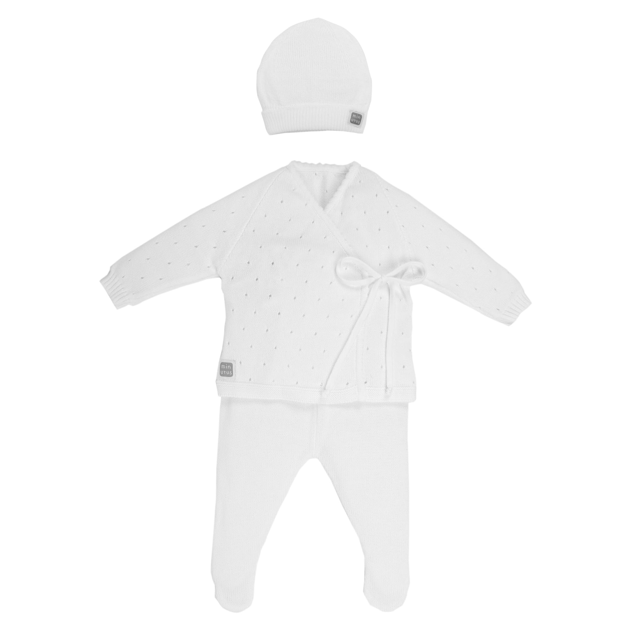 MINUTUS Conjunto Bebé Aire con Gorro, Primera Puesta, Ropa Recién Nacido, Jersey y Polaina 100% Algodón, 3 Piezas