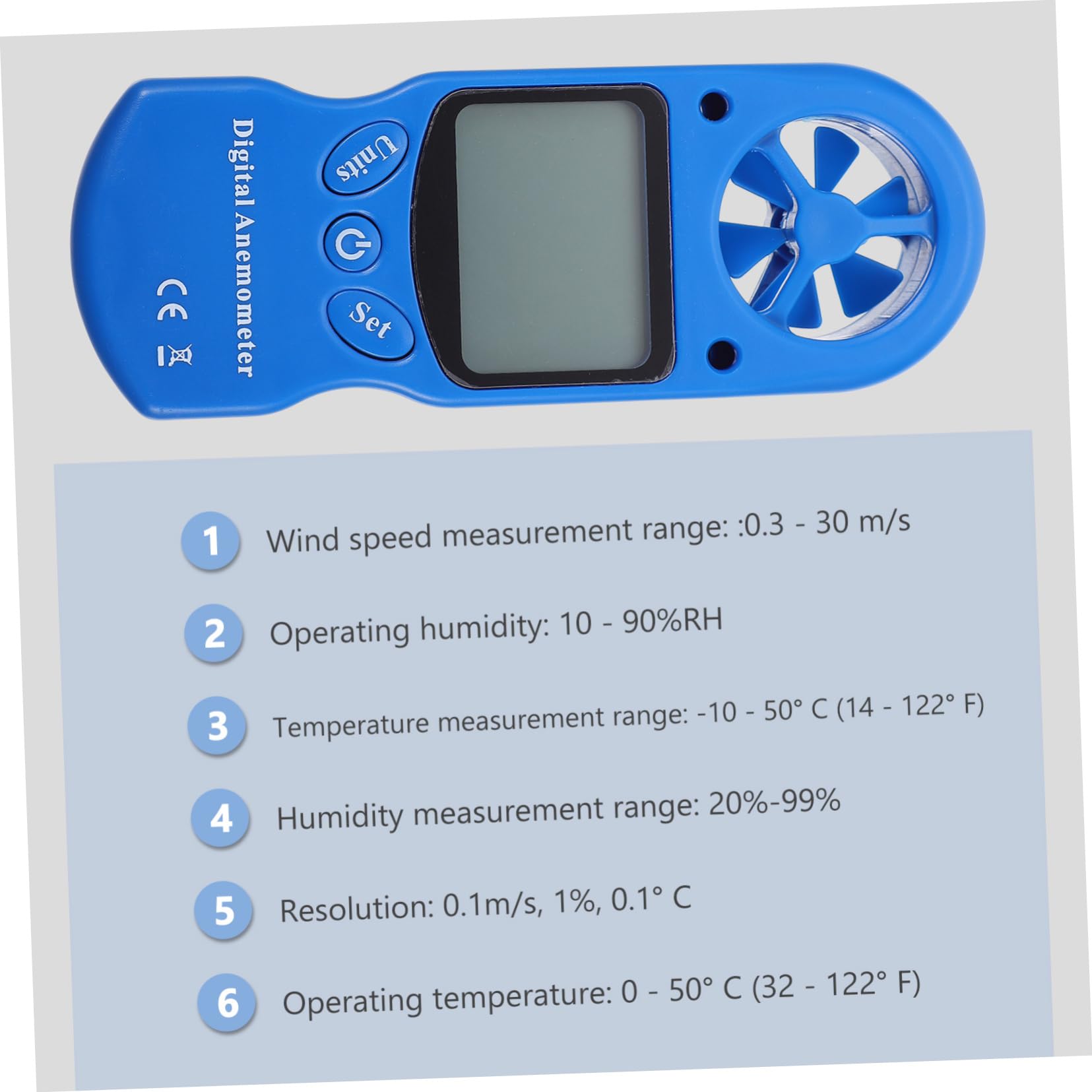 Mini Anemometro Portatile Digitale 1 Pezzo in Plastica | Misura Velocità del Vento, Temperatura e Umidità, Schermo Lcd con Retroilluminazione, Borsa Inclusa