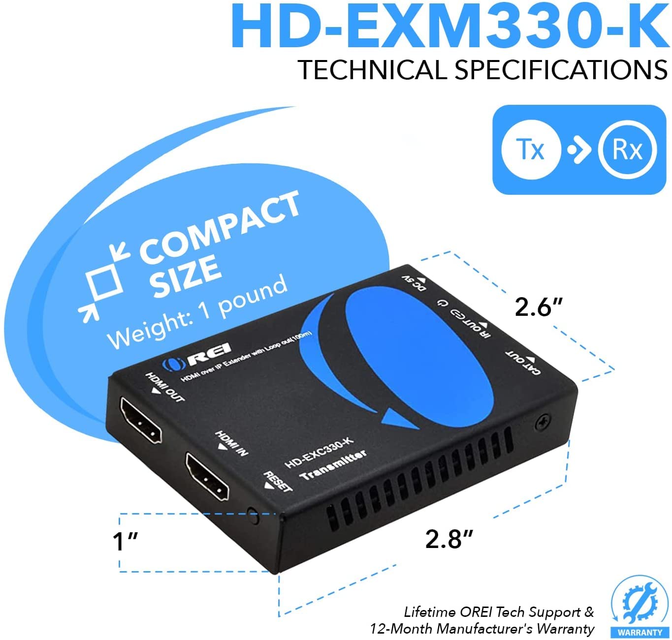 Orei Extender HDMI su CAT5/CAT6, con IR fino a 330 metri - Loop Out - Distribuzione del segnale Full HD 1080P - Over IP - Opzione unica a molti