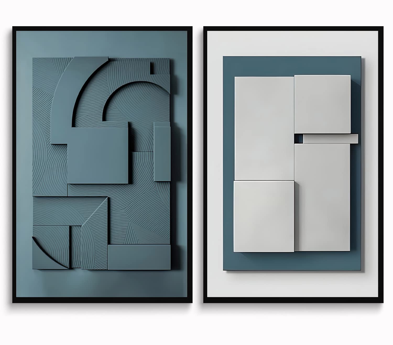 2 PCS Blue and White Geometric Abstract Minimalist Wall Art Poster Nordic Home Decor Luxury Modern Minimalist Line Art Canvas Print Picture Bedroom Office Living Room Size: 16 inches × 24 inches × 2