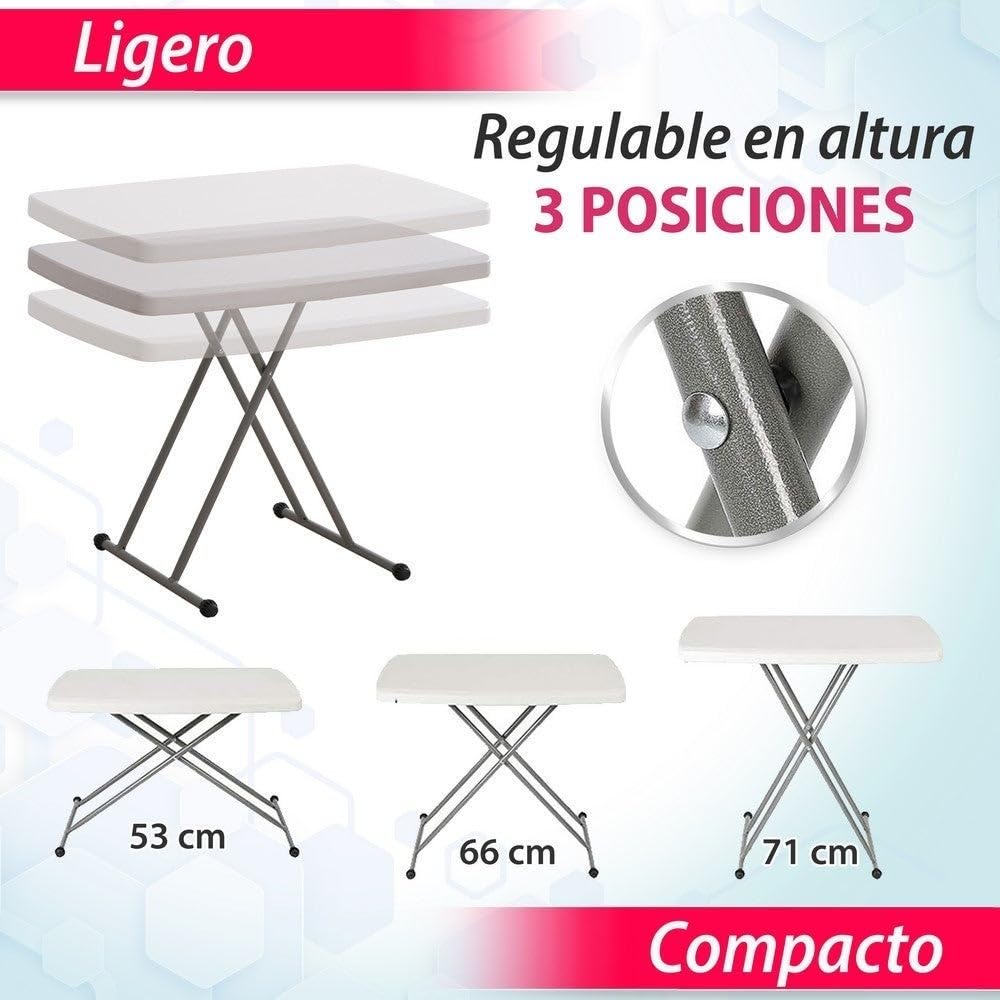 LOLAhome Mesa Regulable en Altura, de Acero Anticorrosión y HDPE (De 76x50x71,5 cm) | Resistente, fácil Transporte, fácil Montaje | Ideal Acampadas, Picnic, Catering, Jardín, Terraza