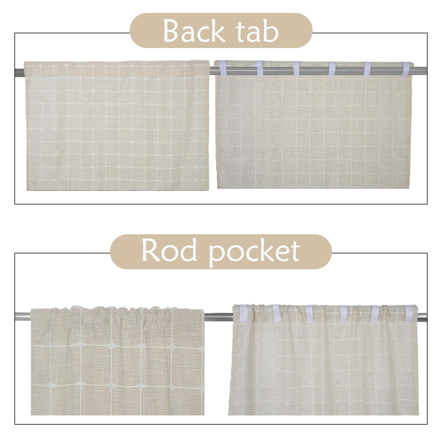 135x175cm Cortina de Bolsillo Bohemia Bordada Beige Cuadros,1 Panel | Suave Poliéster-Lino Estilo.Filtrante de luz.Bohemio Estilo rústico.Cortinas para Baño Comedor Baño y estar.Lavable a máquina