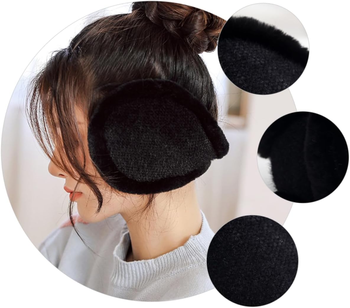 Winter Plush Earmuffs Foldable Warm Ear Covers for Men and Women Cold-resistant Outdoor Ear Warmers Back-head Protection in Black