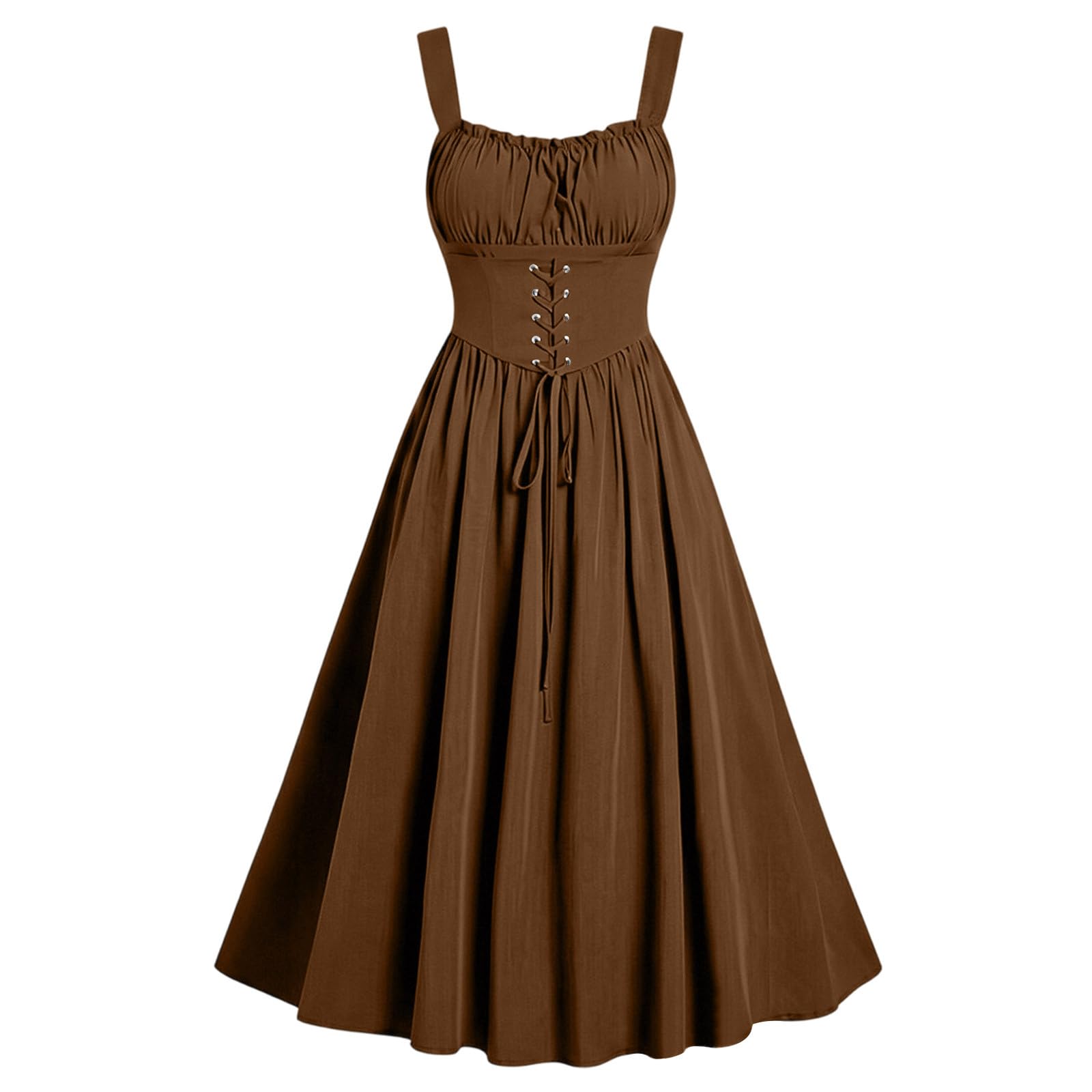 Meeyuioe Renaissance Dress Women Vintage Medieval Victorian Gothic Dresses Sleeveless Square Neck Casual Party Fancy Evening Festive Halloween Costume Women Halloween Costume Khaki L