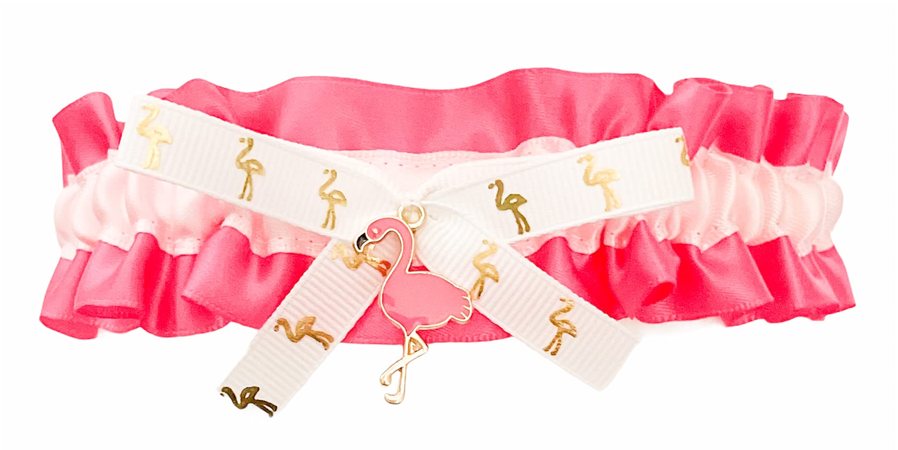 Flamingo Hot Pink Light Pink Satin Gold Wedding Bridal Keepsake Garter