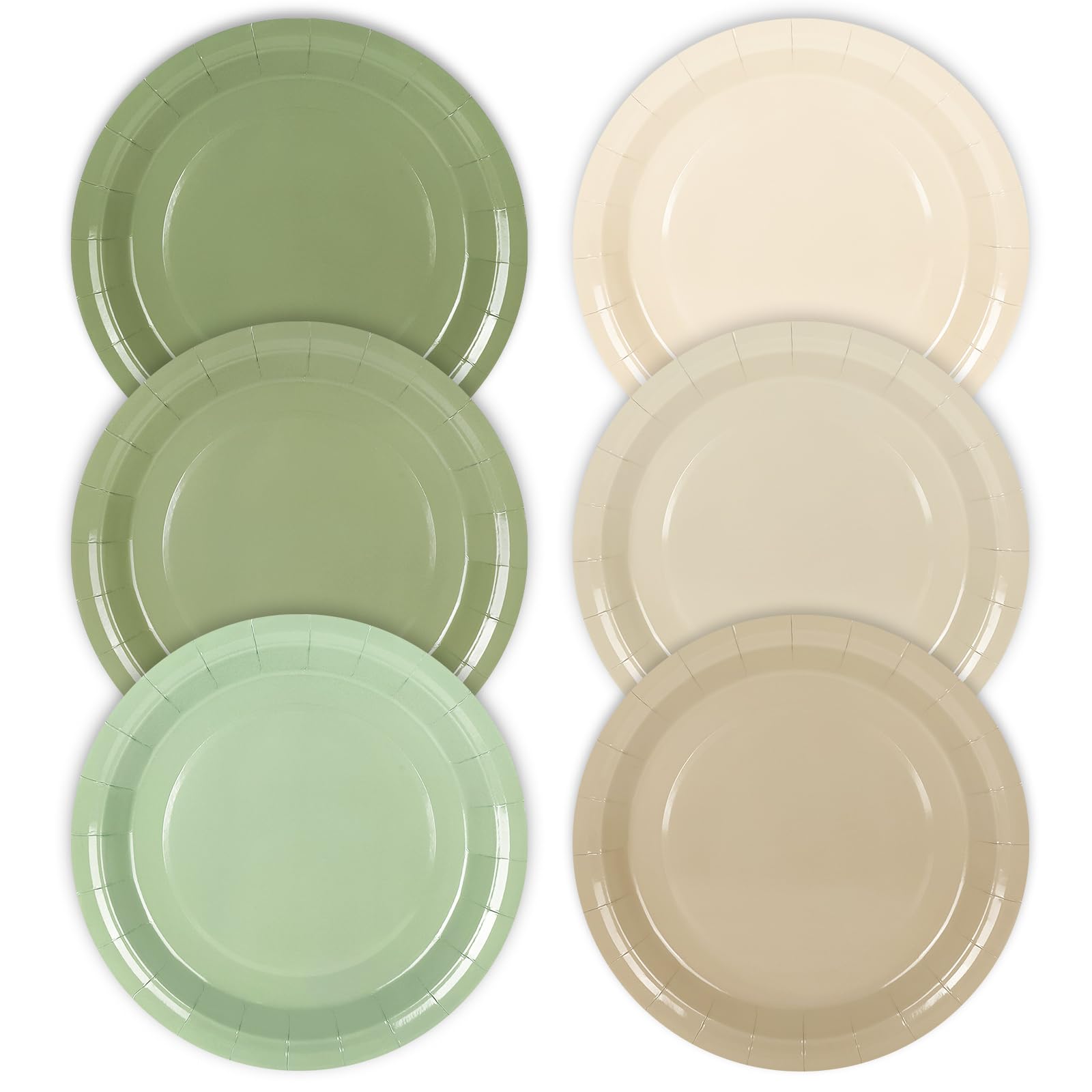 Whaline 60Pcs Sage Green Paper Plates 9 Inch Gradient Green Beige Color Round Plates White Brown Disposable Plates for Wedding Birthday Baby Shower