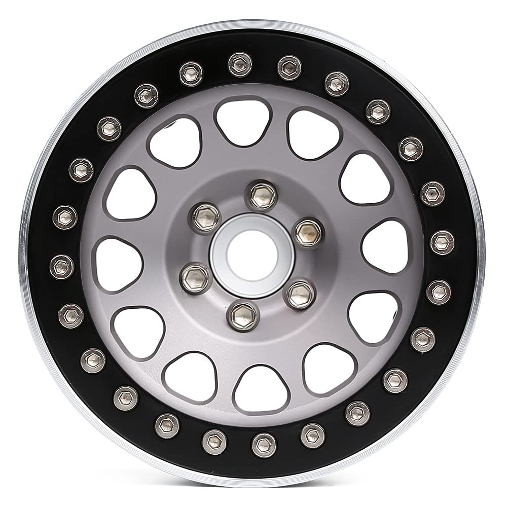 INJORA 4PCS 2,2 Roue Pneus Beadlock RC Jante en Métal pour 1:10 RC Rock Crawler Axial SCX10 RR10 Wraith 90048 90018 Traxxas TRX4 (Noir & Gris)